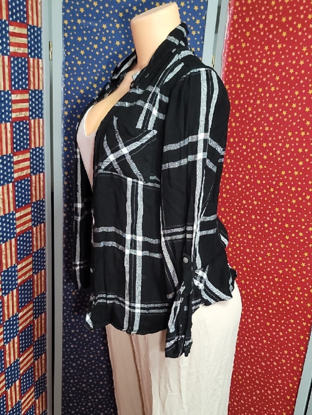 Westport Black & White Plaid Shirt with Gold Logo Tag - Picture 3 of 4